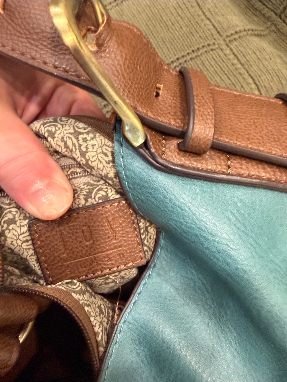 Joy Susan Teal Shoulder Hobo with Brown Strap - Picture 5 of 9